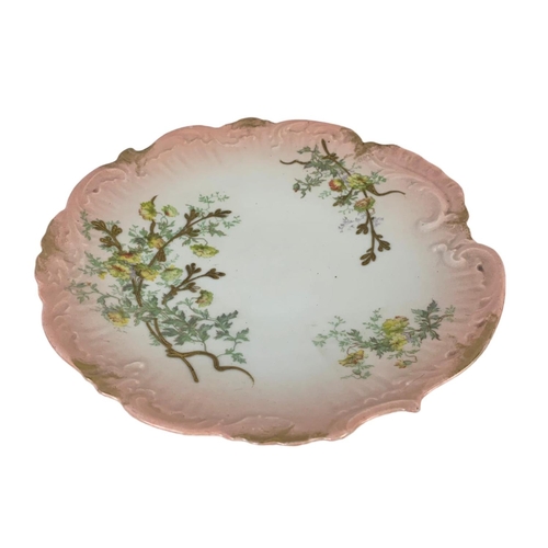 601 - Late 19th century Limoges R. Delinieres porcelain cake stand and 2 matching plates. 23cm.