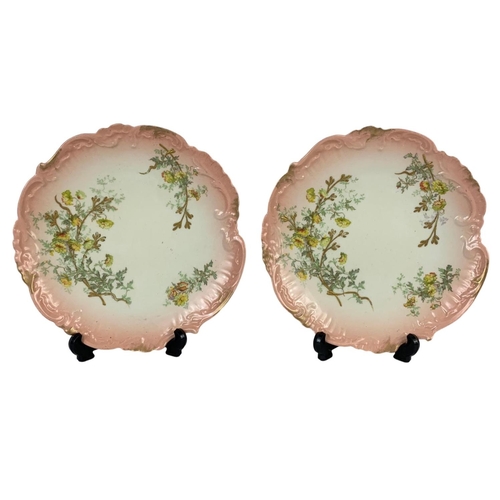 601 - Late 19th century Limoges R. Delinieres porcelain cake stand and 2 matching plates. 23cm.