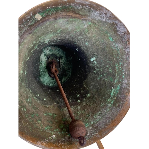 60a - A large early 20th century brass ships bell from the ship “Corner Brook” 43 x 40 x 49cm. Bell measur... 