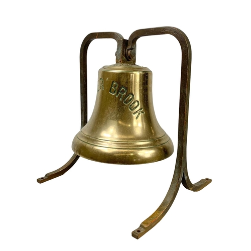 60a - A large early 20th century brass ships bell from the ship “Corner Brook” 43 x 40 x 49cm. Bell measur... 