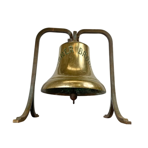 60a - A large early 20th century brass ships bell from the ship “Corner Brook” 43 x 40 x 49cm. Bell measur... 