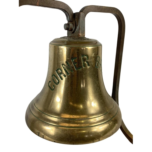 60a - A large early 20th century brass ships bell from the ship “Corner Brook” 43 x 40 x 49cm. Bell measur... 