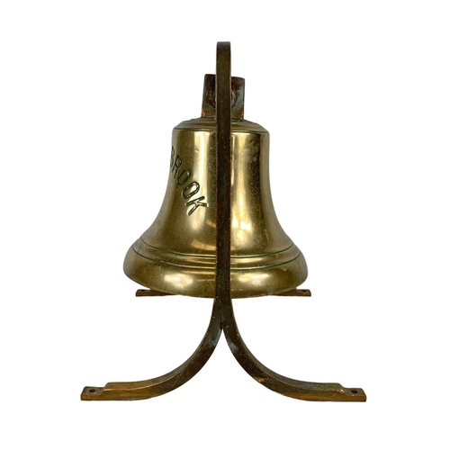 60a - A large early 20th century brass ships bell from the ship “Corner Brook” 43 x 40 x 49cm. Bell measur... 