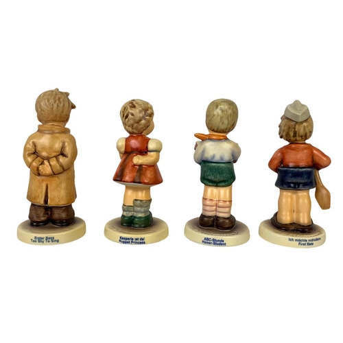 640 - 4 M. J. Hummel Goebel pottery figures. First Mate, Honor-Student, Puppet Princess, Too Shy To Sing. ... 