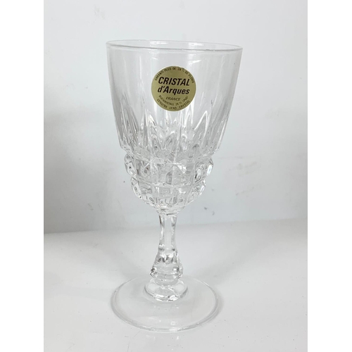 648 - A set of 6 French Pompadour crystal wine glasses in box and a pair of German crystal brandy glasses.