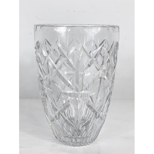 650 - A Thomas Webb crystal vase,  a pair of Tyrone crystal candlesticks and a Tyrone crystal jar. Vase me... 