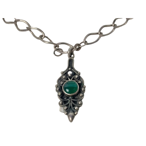 655 - Large silver and Jade necklace in box.