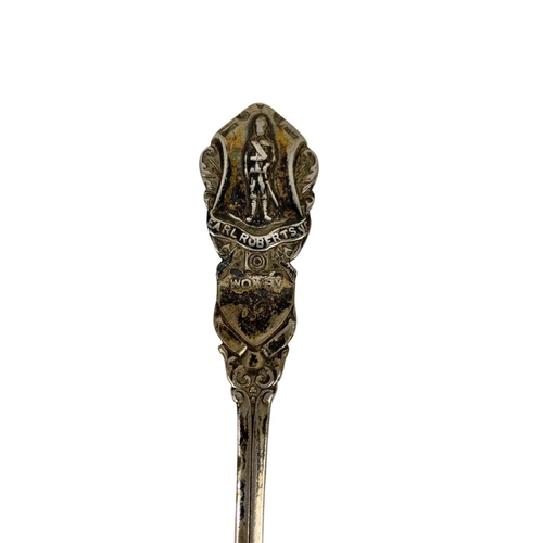 670 - A Victorian silver spoon commemorating Lord Roberts and an Edwardian vesta case.