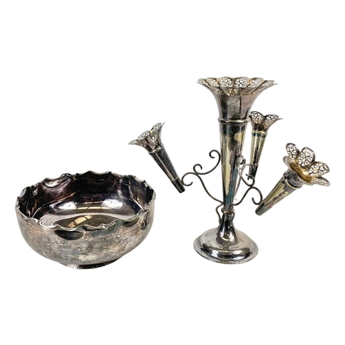 734 - An early 20th century silver plated epergne and a large silver plated bowl. Bowl measures 25 x 13cm.... 