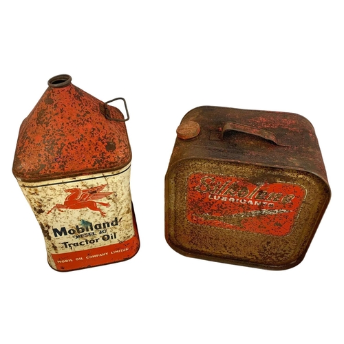 75 - 2 large vintage oil cans. Silkolene Lubricants and Mobil Oil Company Limted. 36 x 23 x 37cm. 51cm