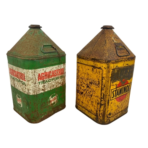 76 - 2 large vintage oil cans. Staminol and Agricastrol Tractor Oil. 51cm