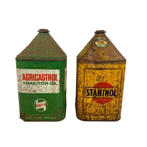 76 - 2 large vintage oil cans. Staminol and Agricastrol Tractor Oil. 51cm