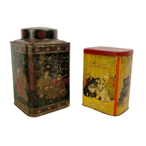 83 - A rare 1920’s Darby & Joan Art Deco biscuit tin and a Victorian tea canister. 22cm