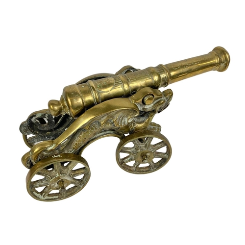 86 - A large heavy brass cannon 45cm