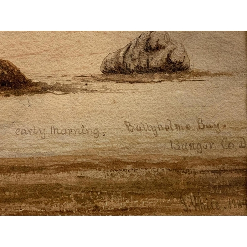 9 - Watercolour painting by J. White 1884. “Early Morning” Ballyholme Bay Bangor County Down. Painting m... 