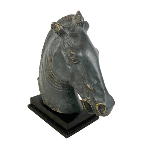 149a - Large spelter horses head on plinth simulations bronze. 41 x 43cm