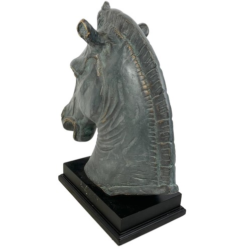 149a - Large spelter horses head on plinth simulations bronze. 41 x 43cm