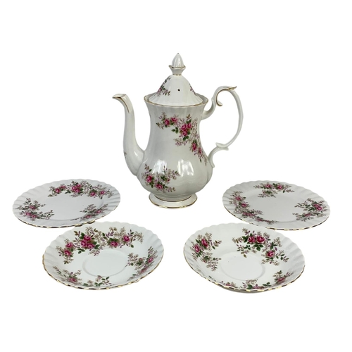 501e - 5 pieces of Royal Albert Lavender Rose. Coffee pot measures 23.5cm