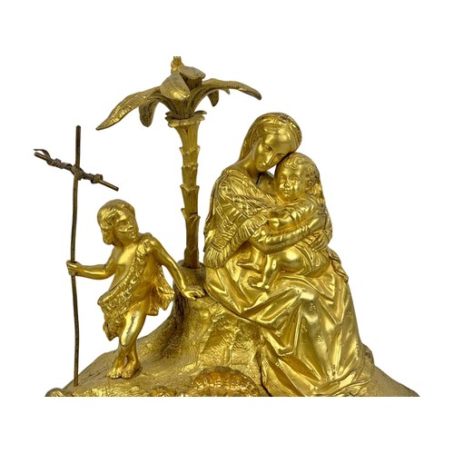 112a - A 19th century French ormolu gilt mantle clock. With key and pendulum. Circa 1870. 35 x 36cm