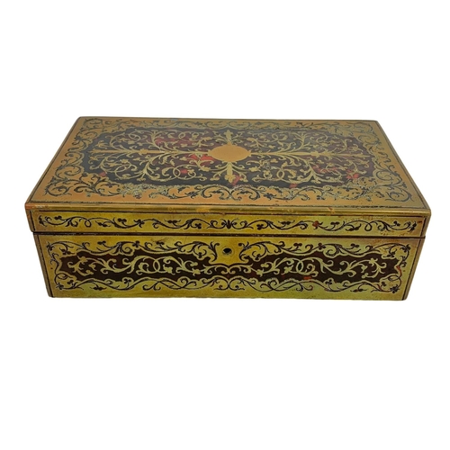 324s - A Late Victorian Bridge Game storage box with brass inlaid Boulle Work decoration. 21 x 11.5 x 6.5cm... 