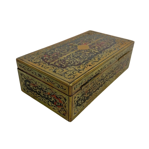 324s - A Late Victorian Bridge Game storage box with brass inlaid Boulle Work decoration. 21 x 11.5 x 6.5cm... 