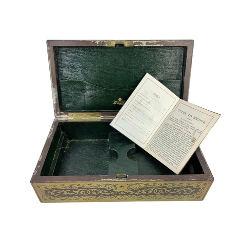 324s - A Late Victorian Bridge Game storage box with brass inlaid Boulle Work decoration. 21 x 11.5 x 6.5cm... 