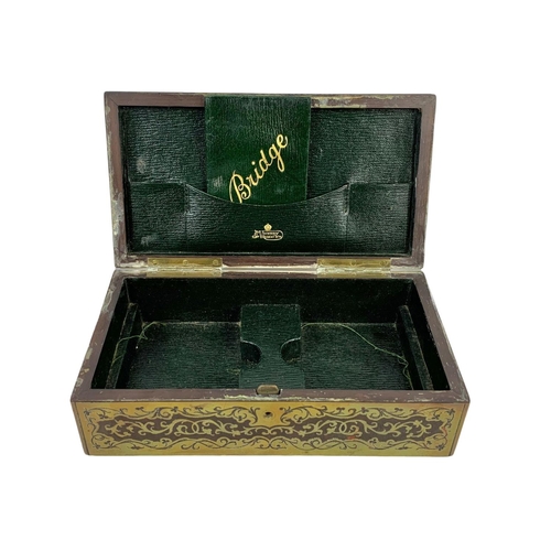 324s - A Late Victorian Bridge Game storage box with brass inlaid Boulle Work decoration. 21 x 11.5 x 6.5cm... 