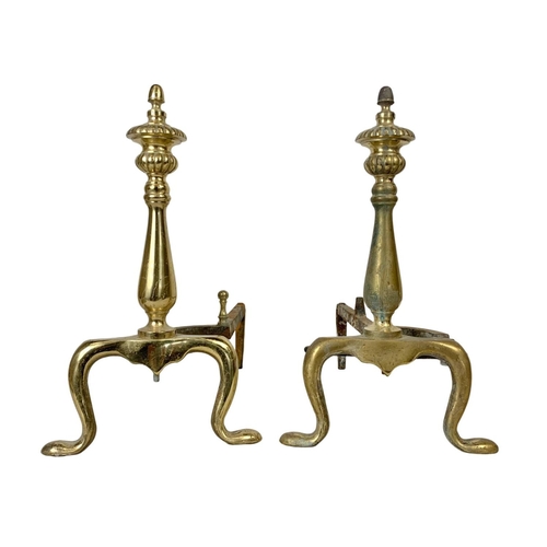 382 - A pair of large early 20th century brass andirons 44 x 25 x 42cm