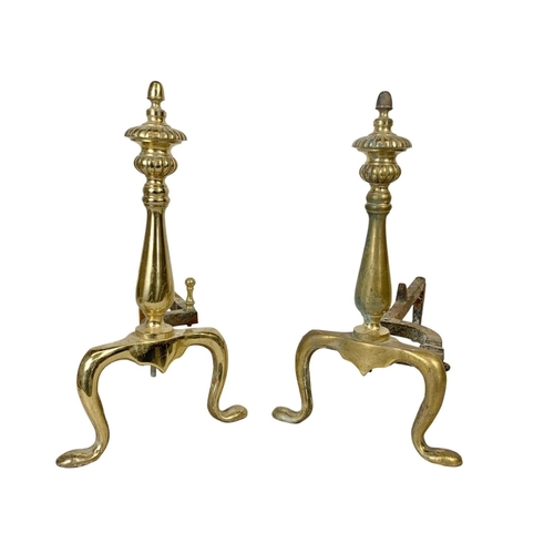 382 - A pair of large early 20th century brass andirons 44 x 25 x 42cm