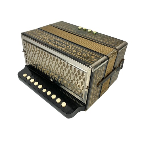 160d - A vintage Hohner pokerwork accordion 28 x 24 x 15cm when closed.