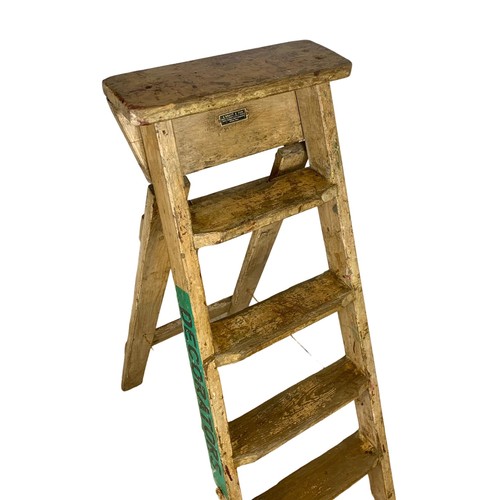 160k - An early 20th century step ladder with original paint. 137cm.