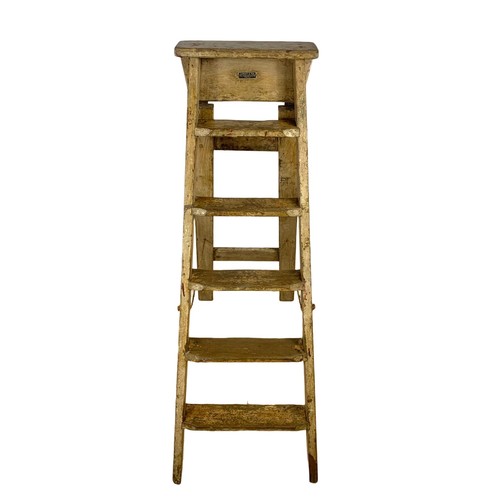 160k - An early 20th century step ladder with original paint. 137cm.