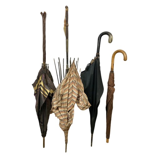 160L - Quantity of Edwardian and vintage walking sticks and umbrellas. 3 Black Thorns, 3 Edwardian umbrella... 