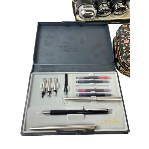 714 - Sundry lot of collectibles. Including Parker Pens “The Calligraphy Set” with 2 extra Parker pens, a ... 