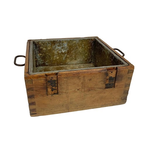 42d - A Victorian strong box with metal liner made into a planter. 52 x 40.5 x 19.5cm.