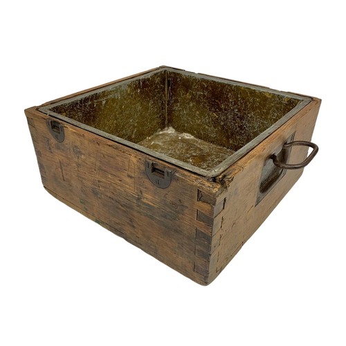 42d - A Victorian strong box with metal liner made into a planter. 52 x 40.5 x 19.5cm.