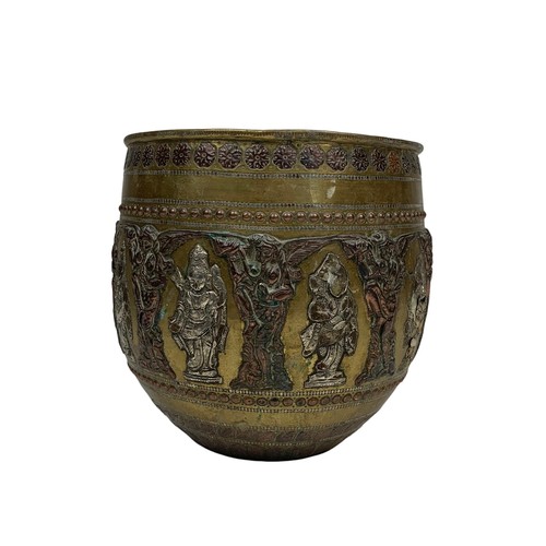 42e - A 19th century Burmese ornate copper and brass planter. Circa 1880. 20 x 19.5cm.