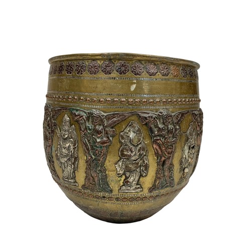 42e - A 19th century Burmese ornate copper and brass planter. Circa 1880. 20 x 19.5cm.