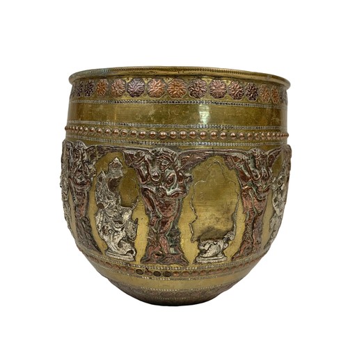 42e - A 19th century Burmese ornate copper and brass planter. Circa 1880. 20 x 19.5cm.