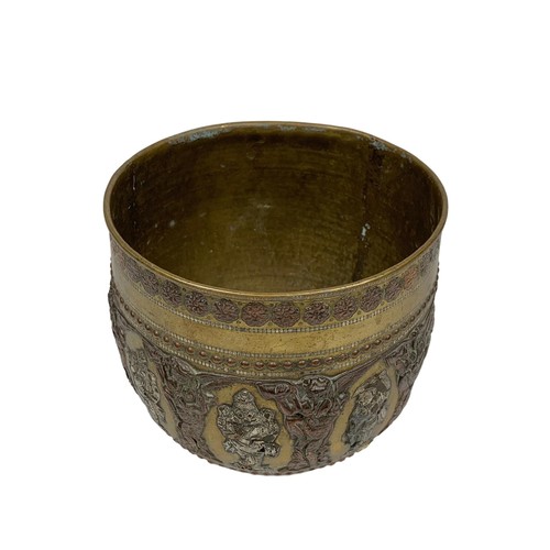 42e - A 19th century Burmese ornate copper and brass planter. Circa 1880. 20 x 19.5cm.