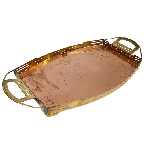 42f - An Arts & Crafts ornate copper and brass tray. Circa 1900/1910. 59.5 x 41.5cm