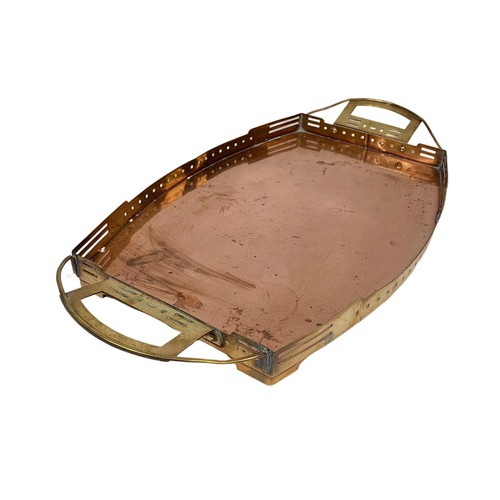 42f - An Arts & Crafts ornate copper and brass tray. Circa 1900/1910. 59.5 x 41.5cm