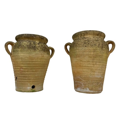 45h - 2 large Middle Eastern terracotta garden planters with handles in the Grecian style. Largest of the ... 