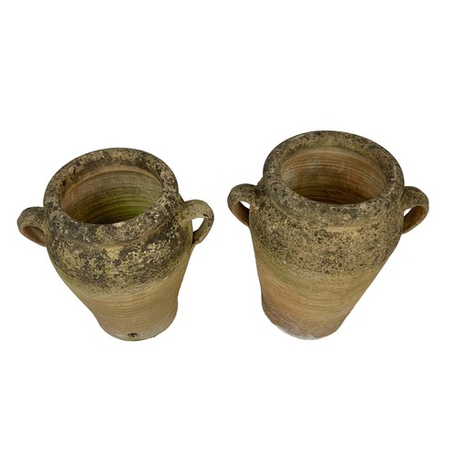 45h - 2 large Middle Eastern terracotta garden planters with handles in the Grecian style. Largest of the ... 