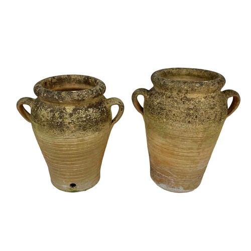 45h - 2 large Middle Eastern terracotta garden planters with handles in the Grecian style. Largest of the ... 