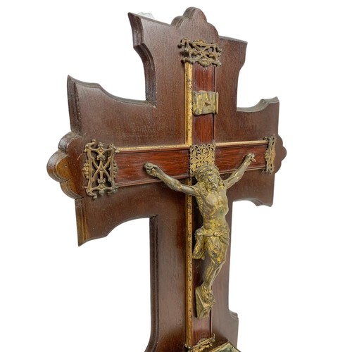 45b - A late 19th century crucifix with ornate gilded brass. 25 x 42.5cm