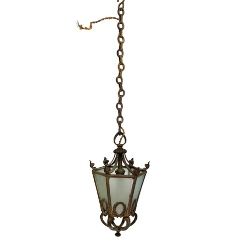 45f - An early 20th century ornate gilt brass hall or porch light fitting. Circa 1900/1920. 73cm including... 