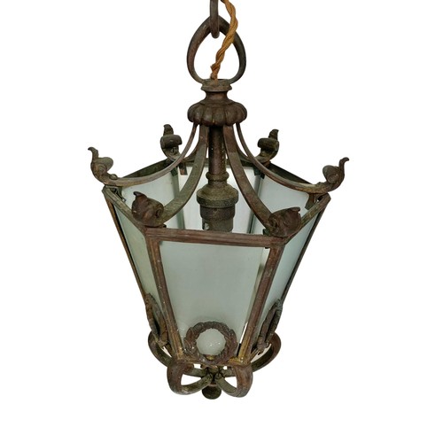 45f - An early 20th century ornate gilt brass hall or porch light fitting. Circa 1900/1920. 73cm including... 