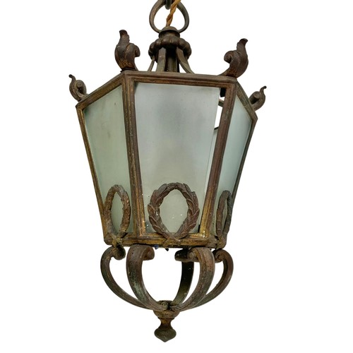 45f - An early 20th century ornate gilt brass hall or porch light fitting. Circa 1900/1920. 73cm including... 