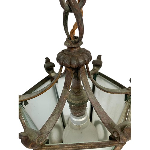 45f - An early 20th century ornate gilt brass hall or porch light fitting. Circa 1900/1920. 73cm including... 